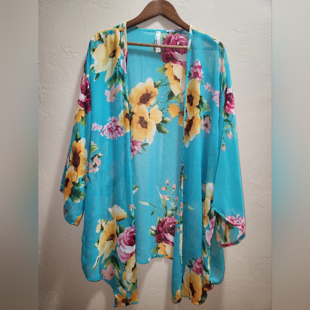 Emerald Floral Cardigan with Pink and Blue